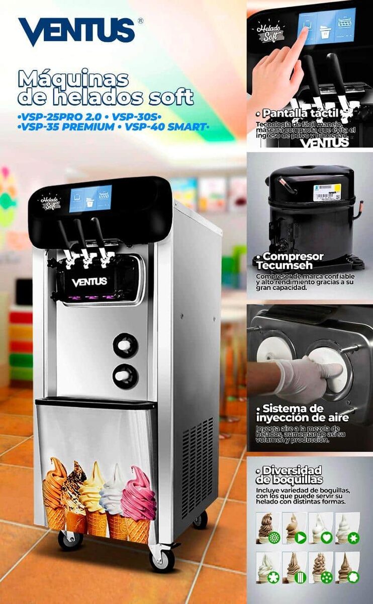 Funciones de maquina para helado suave con bomba de aire