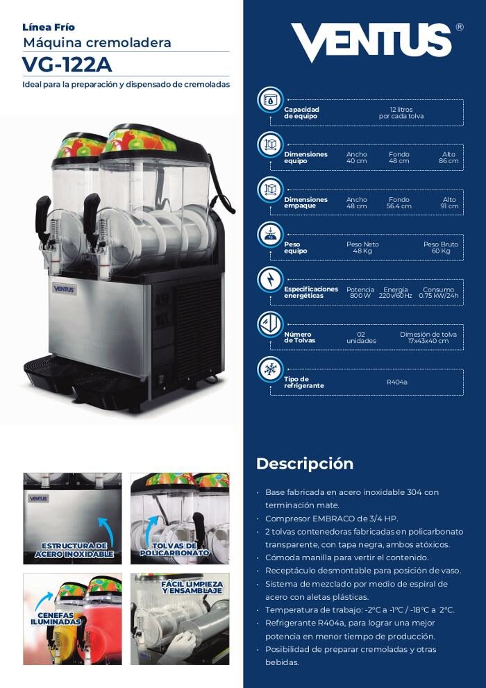 Ficha técnica de la cremoladera Ventus VG-122A