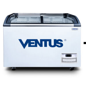 Congeladora Ventus CTV-320Q PRO vista frontal con doble tapa de vidrio curvo