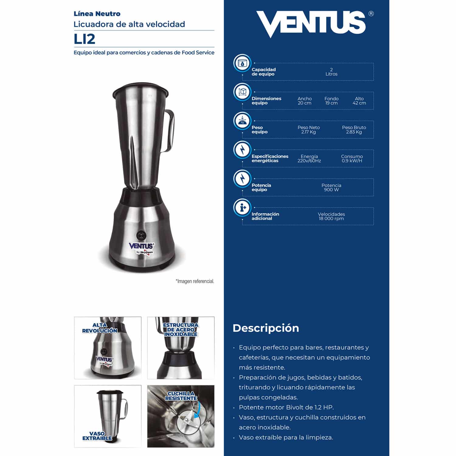 Licuadora Ventus LI2 de 2 litros vista completa
