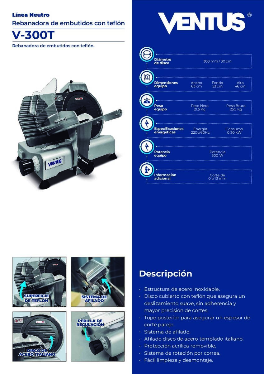 Rebanadora de Embutidos Ventus V-300T 30 cm - Imagen 4