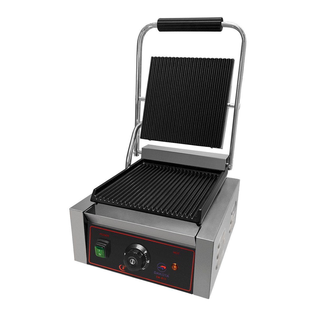 Máquina panini grill Dakota DK-811 con las placas ranuradas abiertas