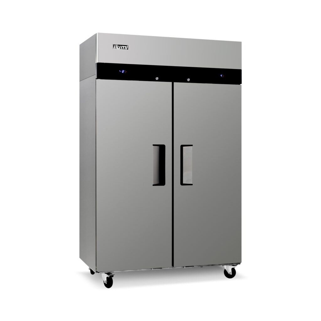 Congeladora vertical Ilumi AF-11002MX de acero inoxidable con dos puertas sólidas