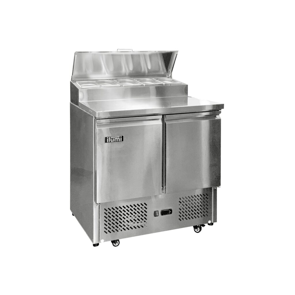 Mesa pizzera refrigerada Ilumi SLD-2TS 380 L de acero inoxidable